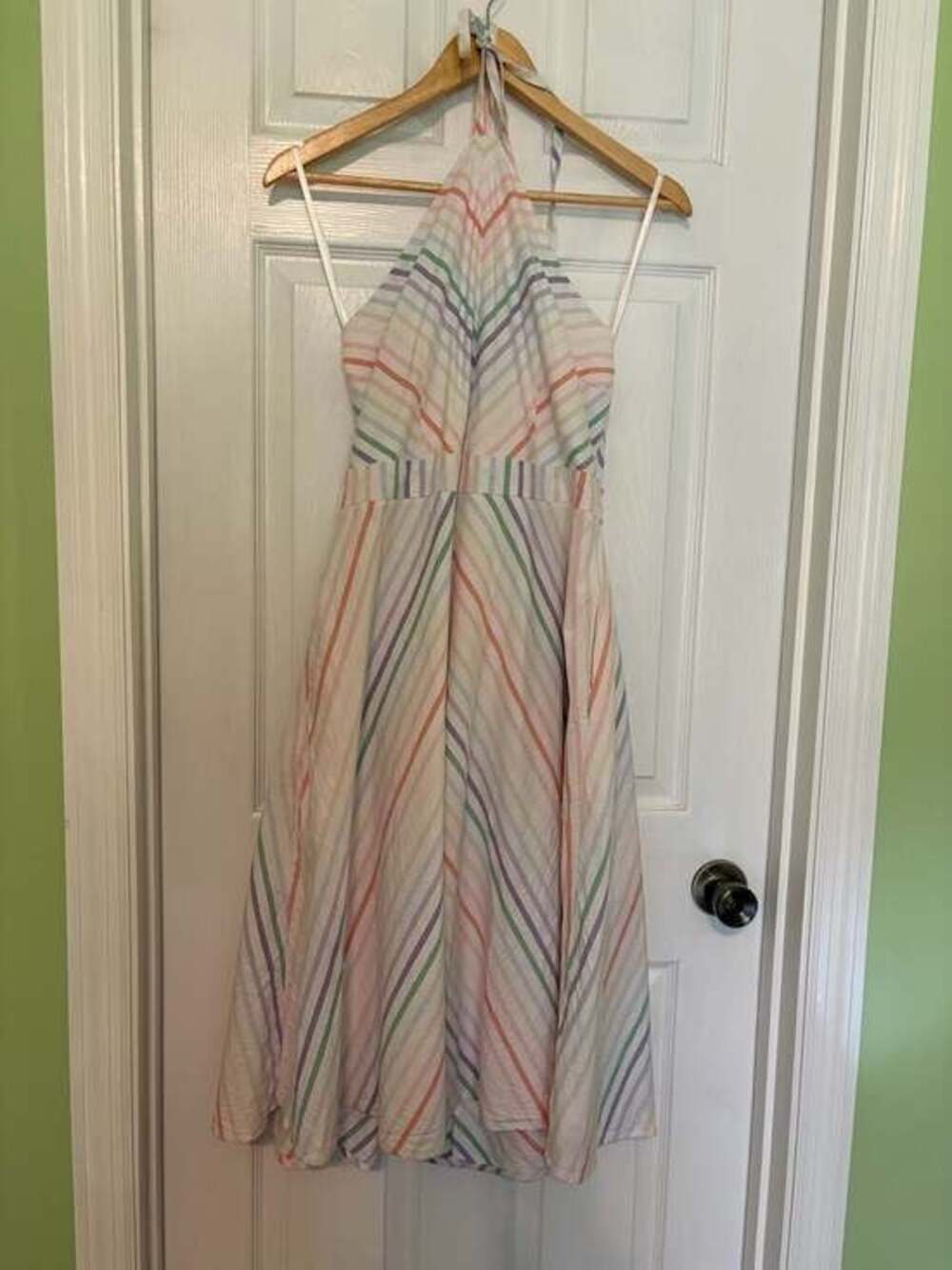 New York & Company striped Chevron multicolor halter dress, med